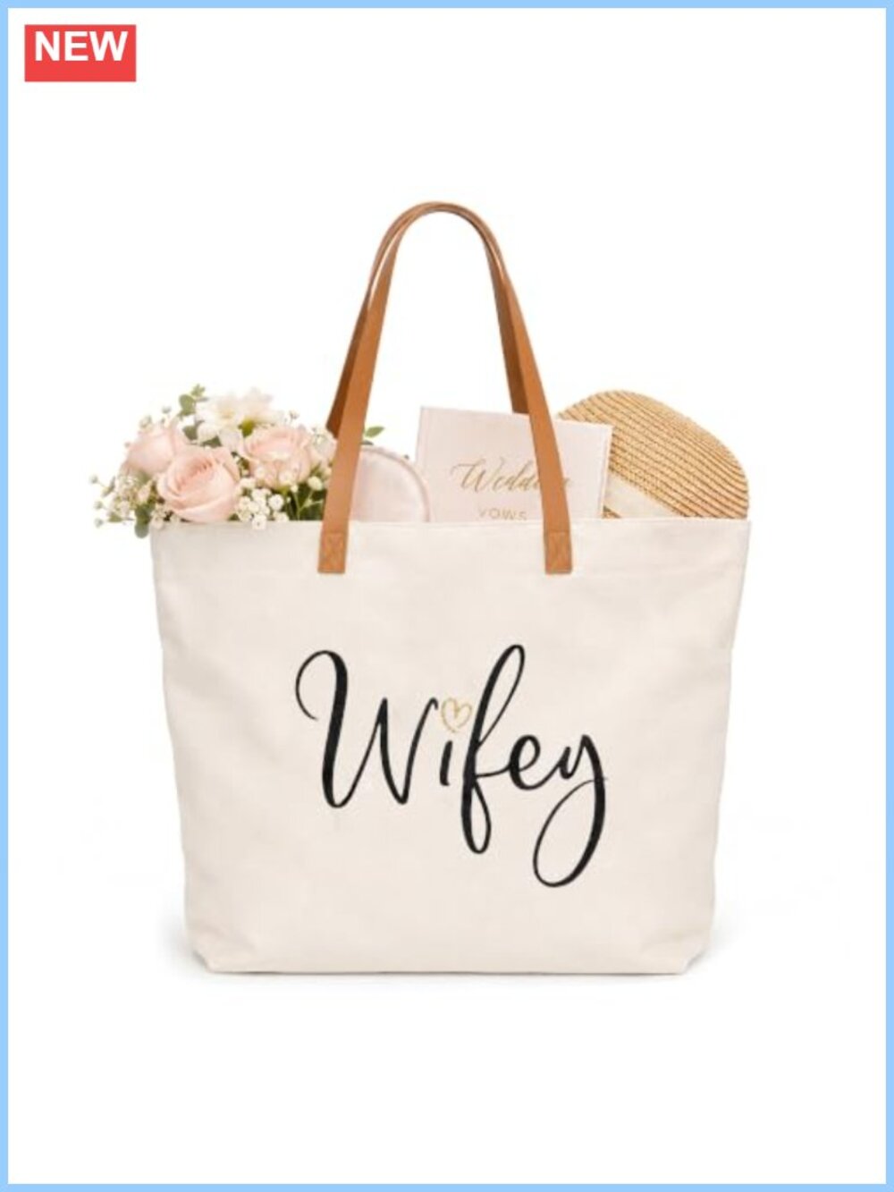Wifey Canvas Tote Bag with Zipper Bride Bridal Shower Gift